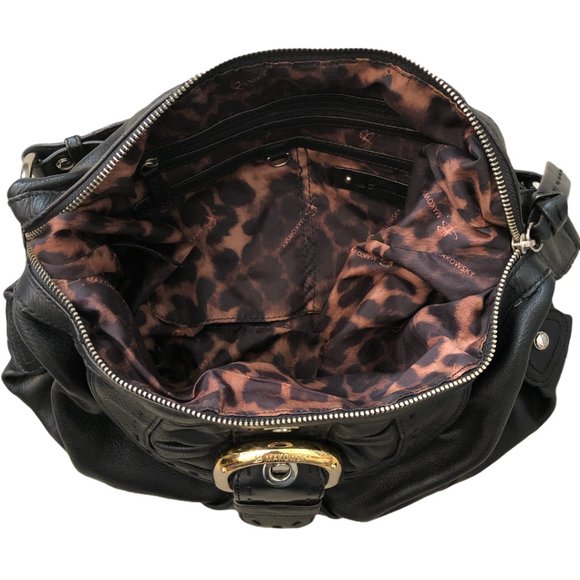 B Makowsky Black Leather Front Buckle Hobo Satchel - Picture 3 of 5